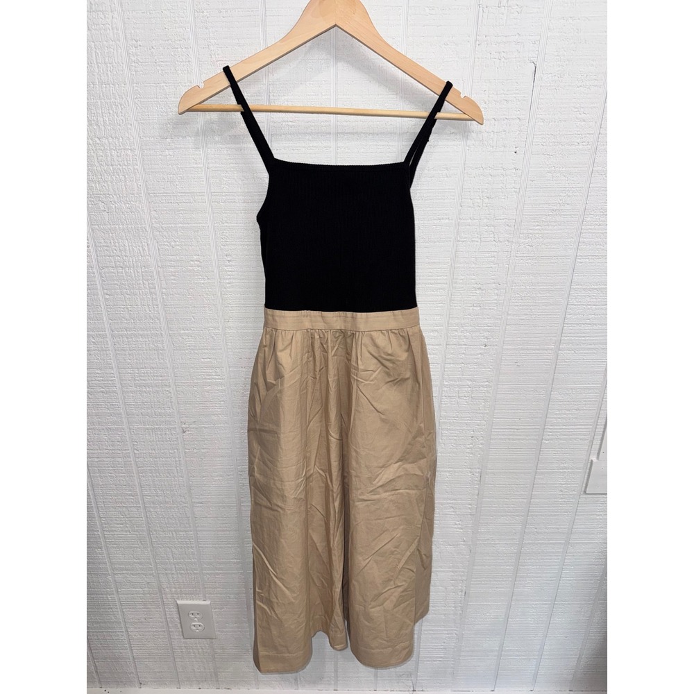 Maeve Anthropologie Mixed Media Midi Dress Women Black Tan Ribbed Cotton XS